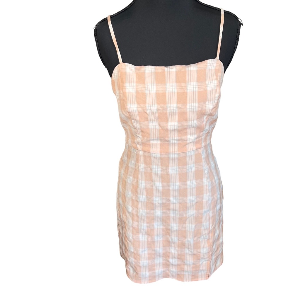 Nordstrom‎ BP Pink White Gingham Mini Dress Square Neck Side Slit Sm